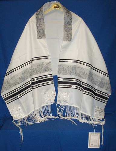 BLACK TALLIT - SOLID BLACK PRAYER SHAWL - BLACK/WHITE TALLIT $29.99